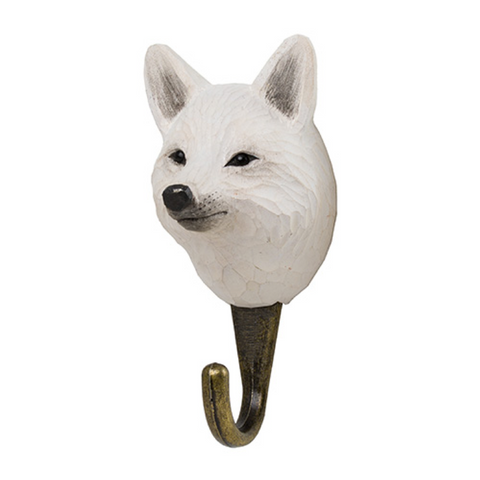 Arctic Fox Hand Carved Wooden Hook From Wildlife Garden