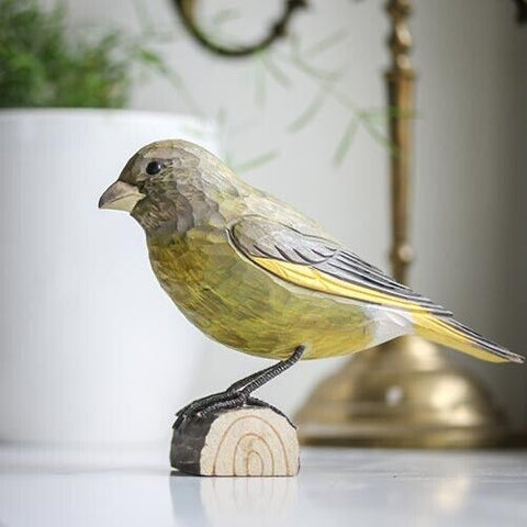 Wildlife Garden Decobird Carved Wooden Figure of a Greenfinch