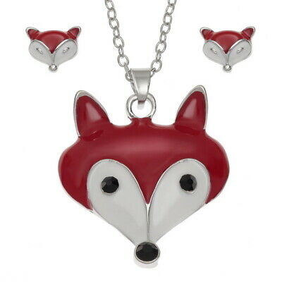 Wish Fashion Jewellery Enamelled Fox Pendent And Stud Earrings