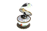 Fanex Limoges Porcelain Motzart Music Box Egg With Black Cat And Poppies