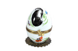 Fanex Limoges Porcelain Motzart Music Box Egg With Black Cat And Poppies