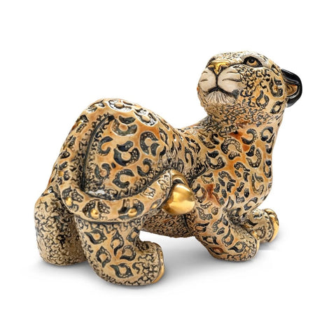 De Rosa Leopard Moving Figurine Accented in Shimmering Gold