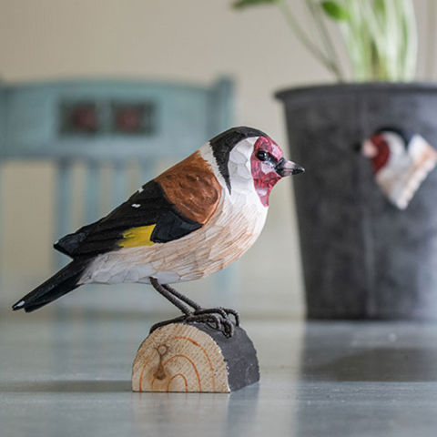 Wildlife Garden Decobird Carved Wooden Figure of a Goldfinch