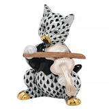 Herend Porcelain Cat With Fiddle Black Fishnet design