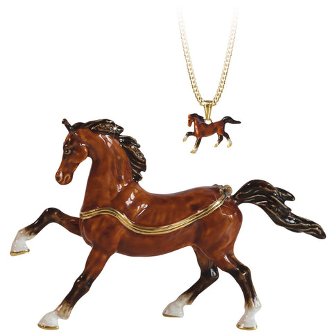 Brown Horse Trinket Box With Necklace From The Arora Design Hidden Secrets Collection