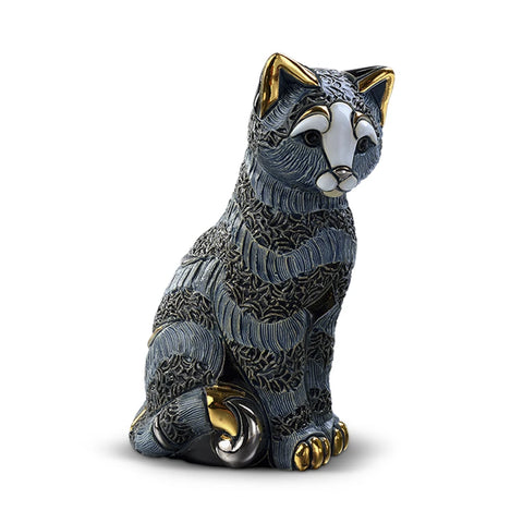 Blue Striped Cat Sitting Figurine by De Rosa F193