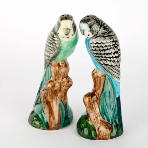 Quail Ceramics Green And Blue Budgerigar Salt And Pepper Pots
