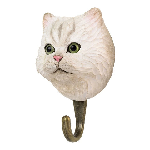 Hand Carved Wooden Persian Cat With Hook By Wildlife Garden