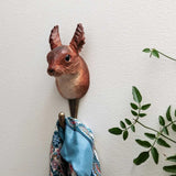 Hand Carved Wooden Squirrel With Hook By Wildlife Garden