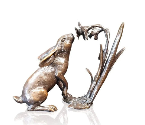 Small Hare With Daffodils Bronze Sculpture Limited Edition Of 200 From Richard Cooper Bronze