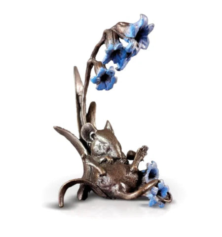 Sleeping Mouse With Bluebells Bronze Sculpture Limited Edition Of 250 From Richard Cooper Bronze
