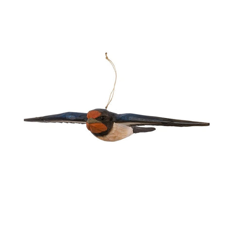 Carved Wooden Figure of a Barn Swallow in Flight by Wildlife Garden