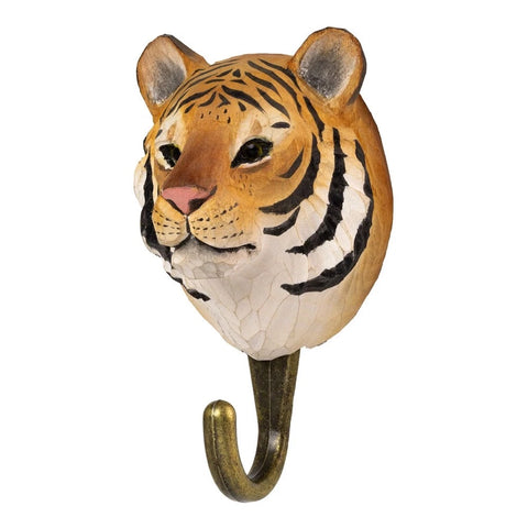 Hand Carved Wooden Tiger With Hook By Wildlife Garden