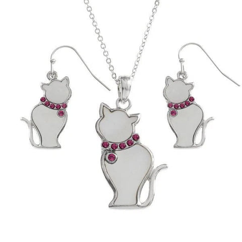 White Cat Necklace And Earrings By Tide Fashion Jewellery