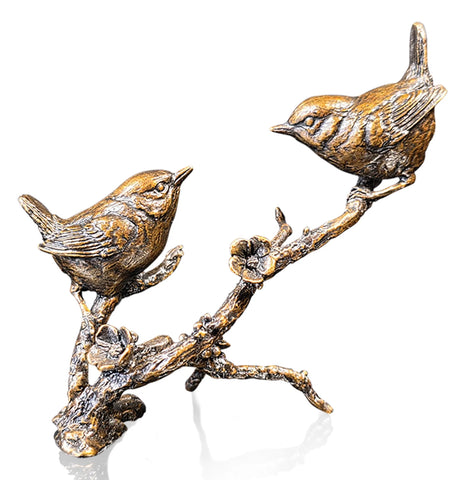Bronze Wren Pair On Branch Sculpture Limited Edition Of 200 From Richard Cooper Bronze