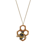 AND MARY Ceramic Bumble Bee on Honeycomb Pendant with Silver Chain