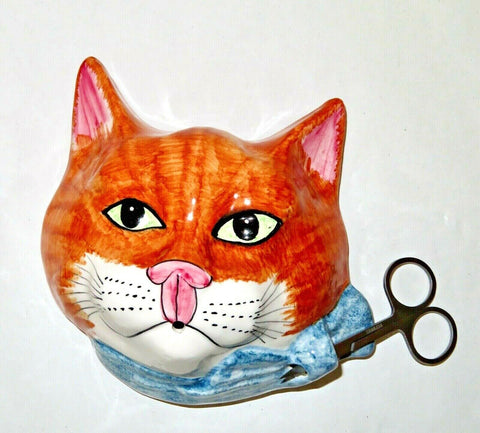 Babbacombe Pottery String Dispenser Cat Ginger with Blue Bow