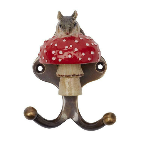 And Mary Ceramic Mouse on Toadstool with Antique Brass Finish Hook