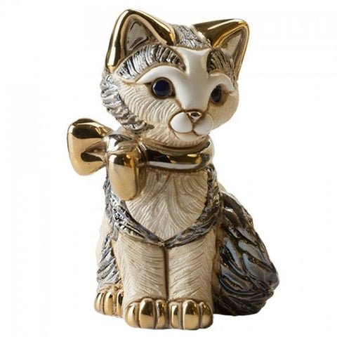 De Rosa: Rinconada Figurine: Kitten With Gold Ribbon