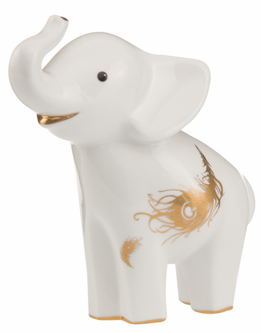 Porcelain Elephant. by Goebel, White With Gold Accents - a gift for luck