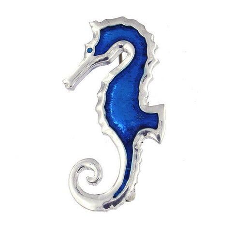 ST JUSTIN PEWTER - Blue Enamelled Seahorse Brooch