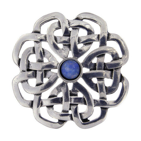ST JUSTIN PEWTER BROOCH - CELTIC ROSE WITH TURQUOISE STONE