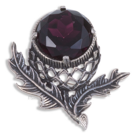 St Justin Pewter Brooch A Crystal Amethyst Thistle