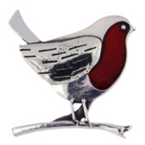 St Justin Pewter Enamelled Brooch Large Robin on Branch