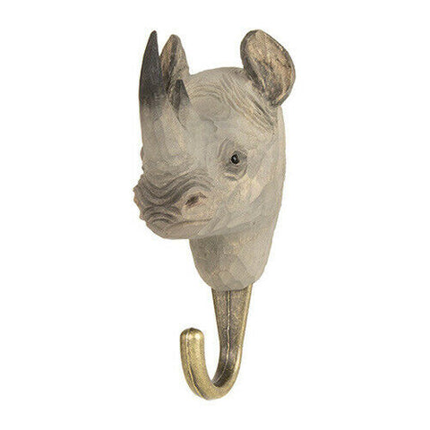 Wildlife Garden Hook Hand Carved Rhino