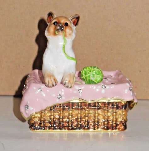 Juliana: Trinket Box: Treasured Trinkets: Cat : Ginger & White in a Basket